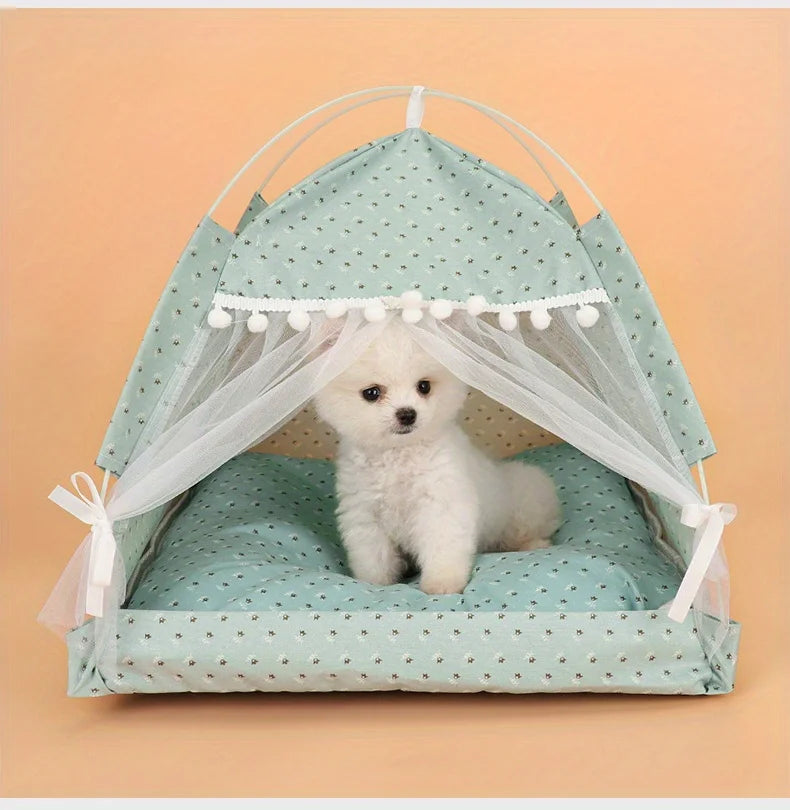 Floral Canopy Tent Bed for Cats & Small Dogs