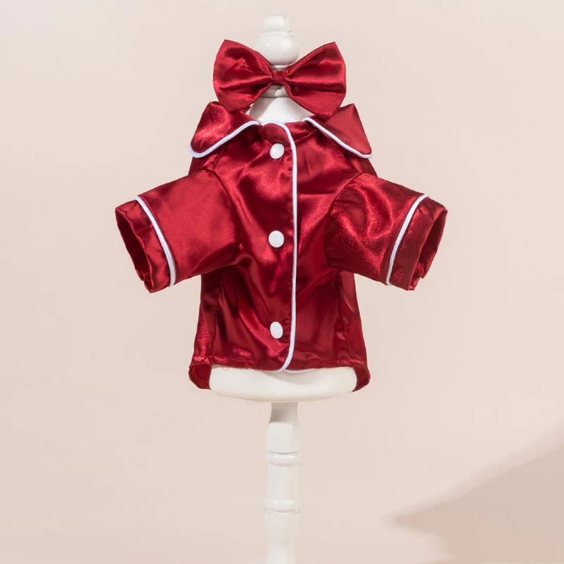 Satin-Look Pet Pajama Shirt with Contrast Piping