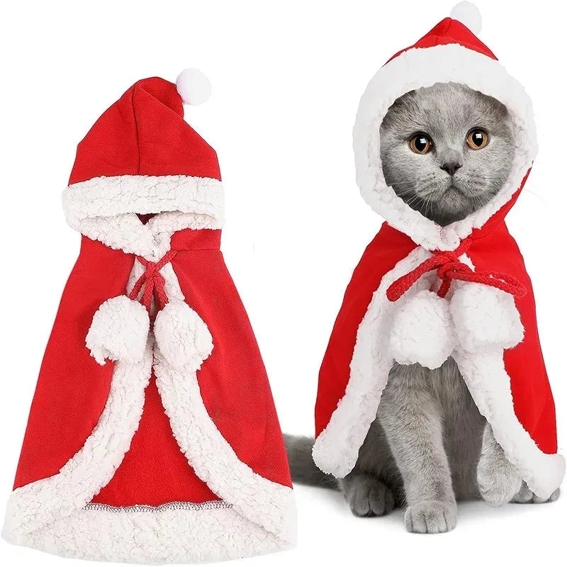 Santa Hooded Pet Cape with Pom-Pom Trim