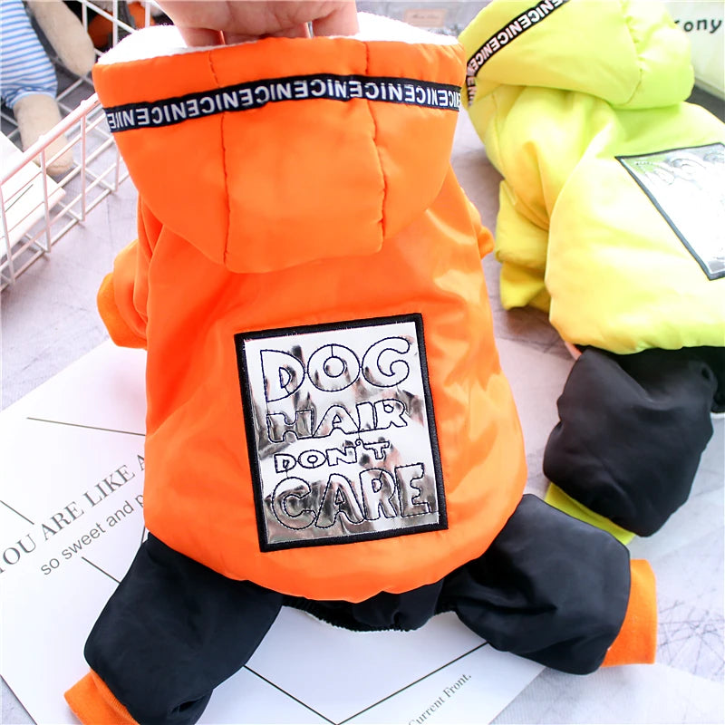 Slogan-Patch Hooded Pet Jumpsuit with Black Legs