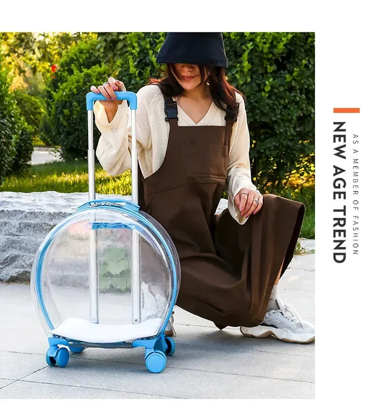Clear Bubble Rolling Pet Carrier with Telescoping Handle