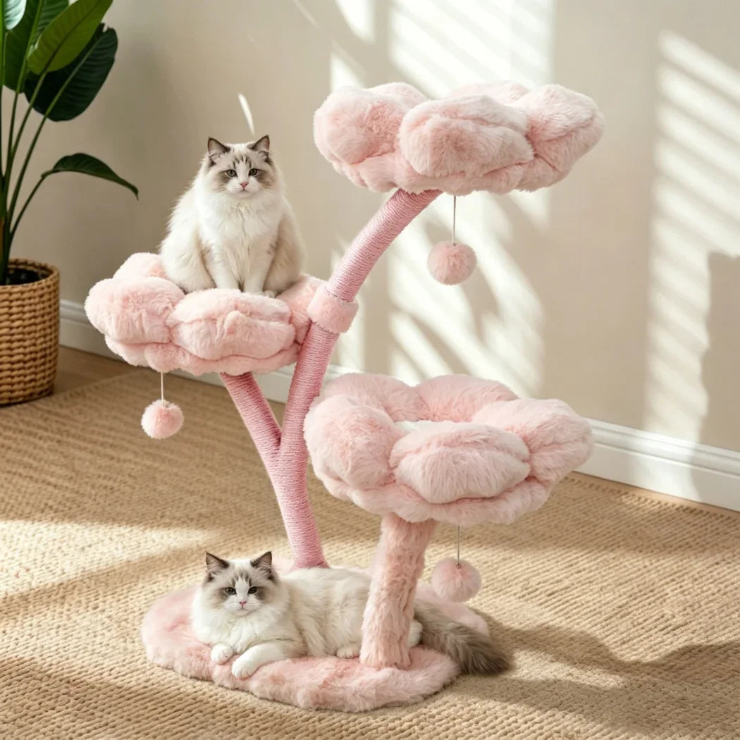 Plush Flower Cat Tree with Scratching Areas