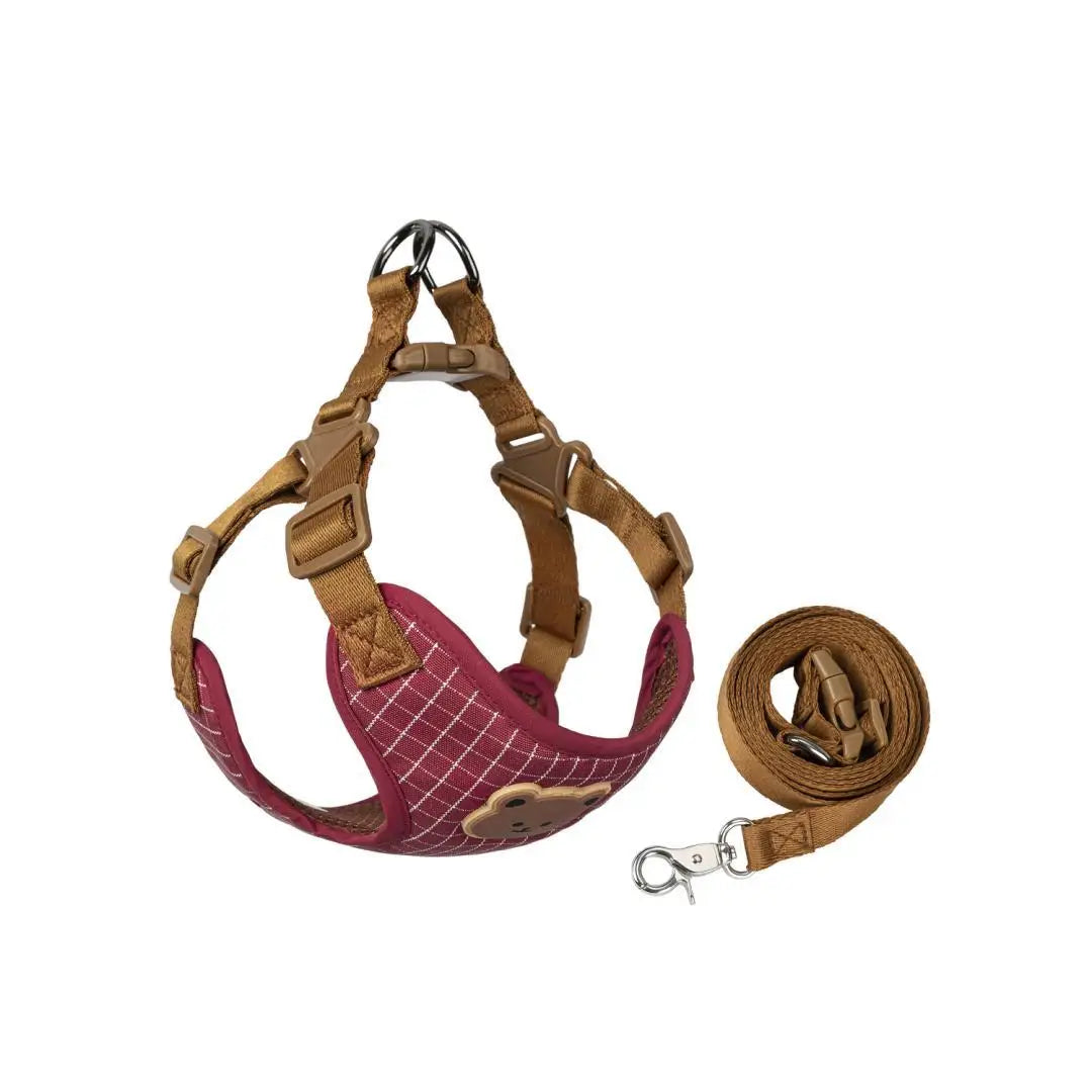 Bear-Patch Pet Harness & Matching Leash Set