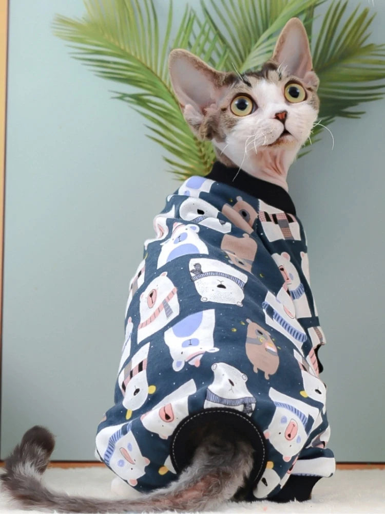 Cartoon-Print Cotton Cat Jumpsuit