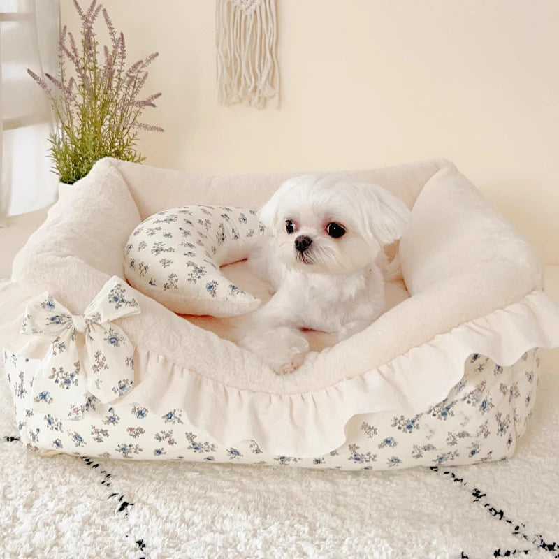 Ruffled Cotton Pet Sofa Bed for Dogs & Cats