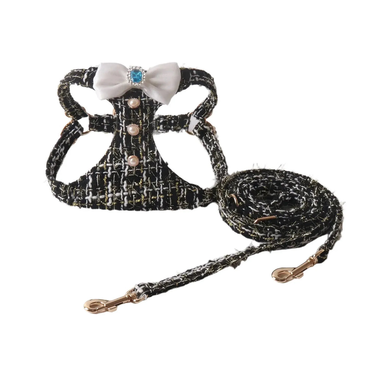 Tweed-Look Bow Pet Harness & Leash Set