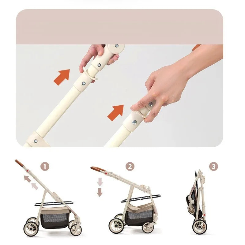 Folding Pet Stroller with Detachable Carrier & Lower Basket