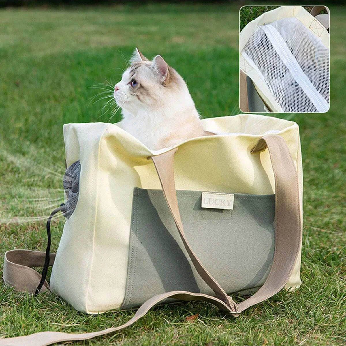 Beige Pet Carrier Shoulder Bag for Cats & Small Dogs