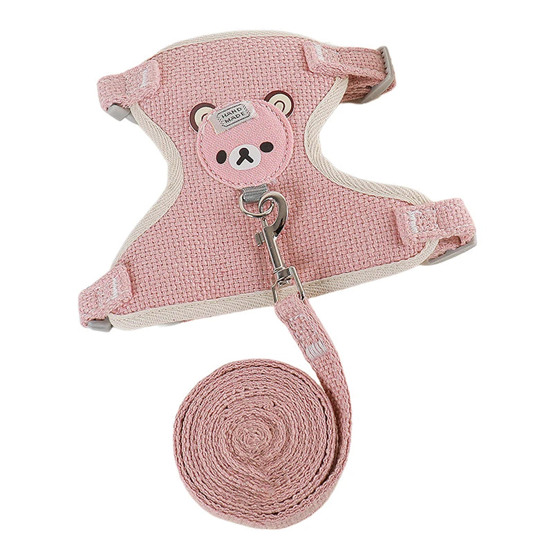 Textured Bear-Detail Pet Harness & Leash Set