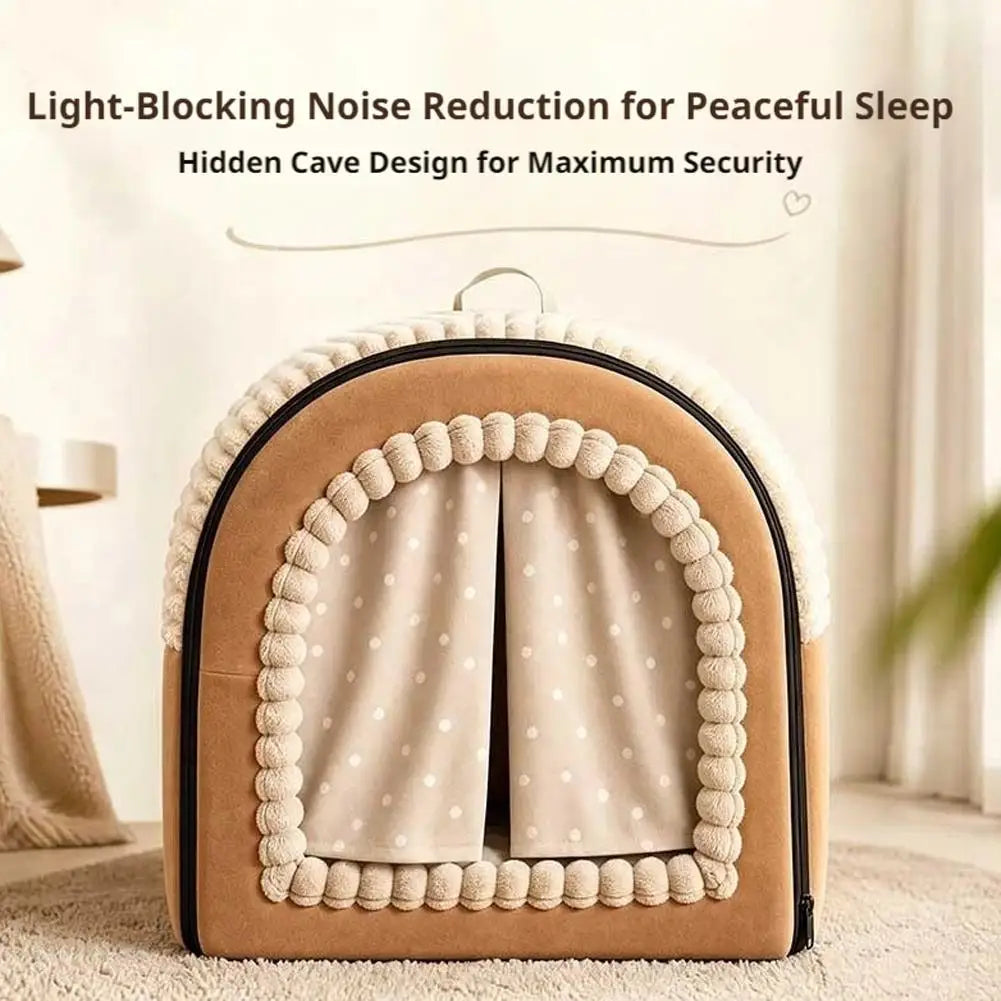 Covered Pet Tent Bed with Door Curtain