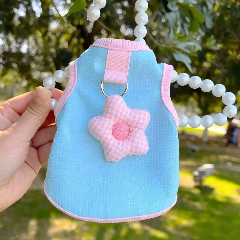 Pastel Pet Vest with Gingham Flower Detail