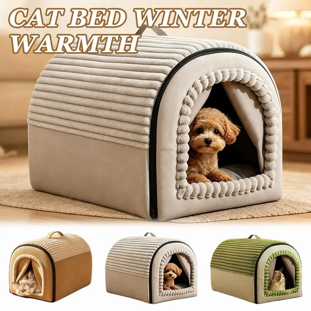 Covered Pet Tent Bed with Door Curtain