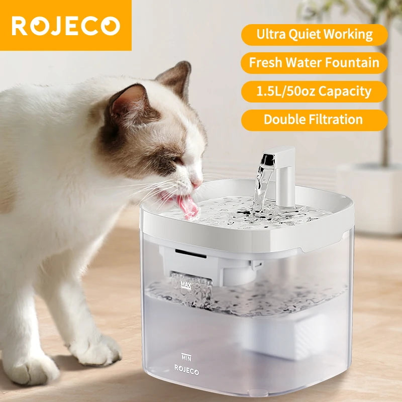 ROJECO 1.5L Pet Water Fountain with Dual Filtration