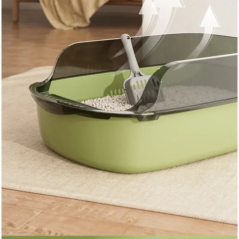 Open-Top Cat Litter Tray with Translucent Splash Guard