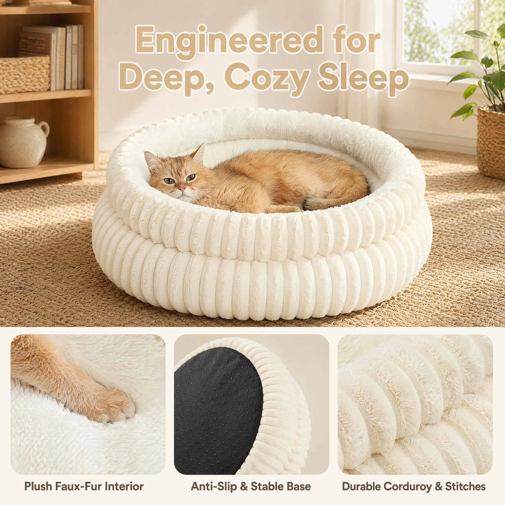 Double-Ribbed Plush Round Pet Bed