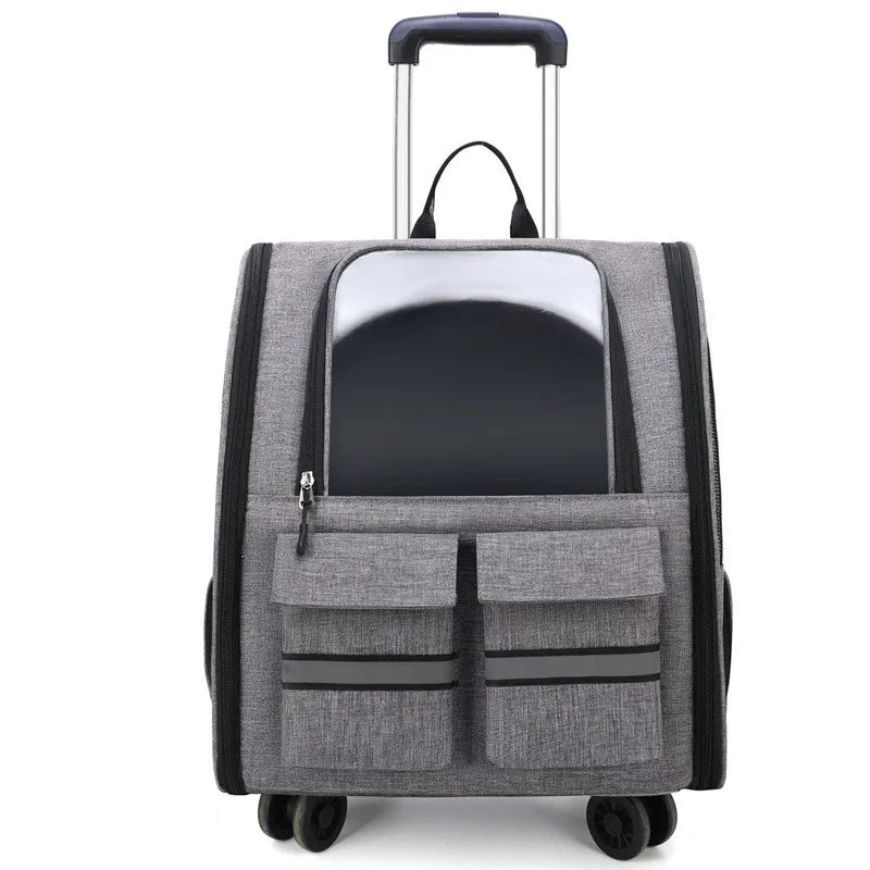 Rolling Pet Carrier Backpack with Telescopic Handle