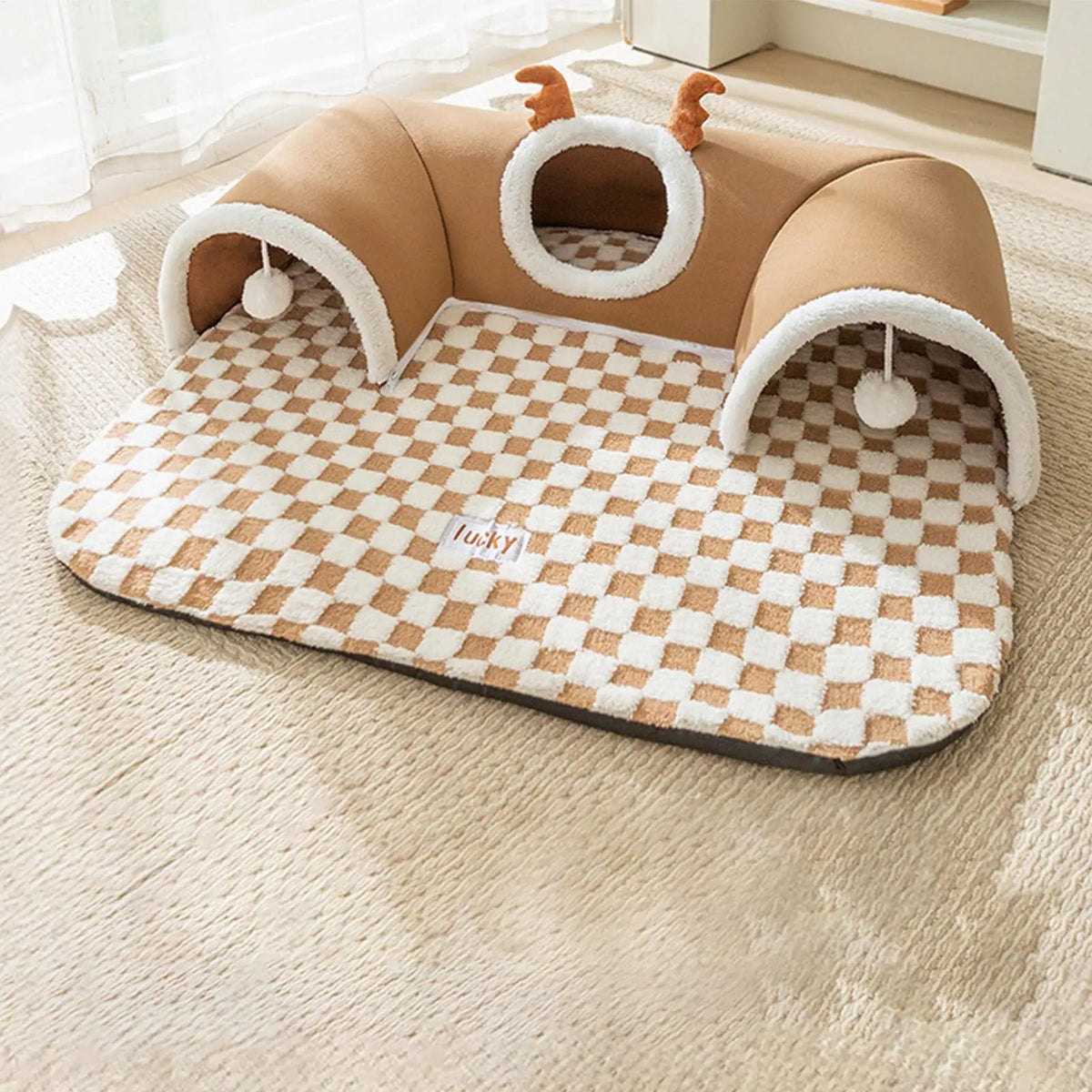 Kitten Play Tunnel Bed with Checkerboard Mat