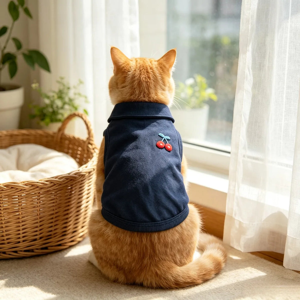 Navy Cherry-Detail Cat Vest