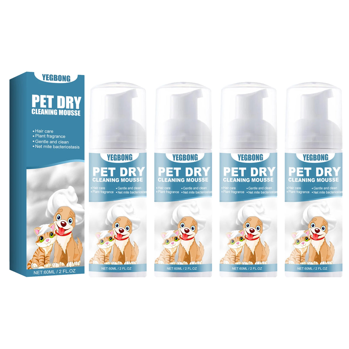 YEGBONG Pet Dry Cleaning Mousse, 60 ml, 1–4 Pack
