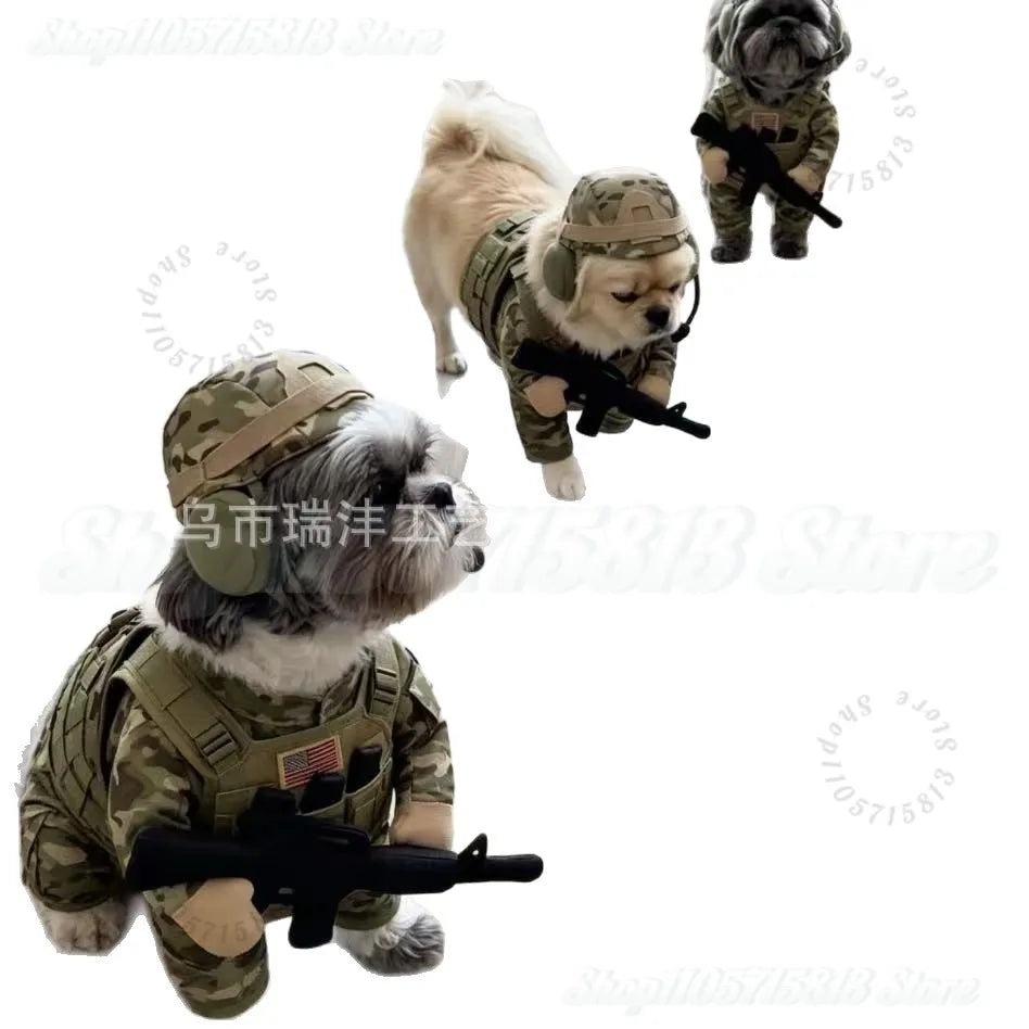 Camouflage Soldier Costume with Helmet for Cats & Small Dogs