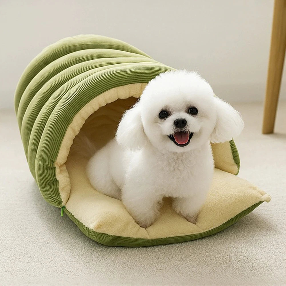 Ribbed Plush Cave Bed for Cats & Small Dogs