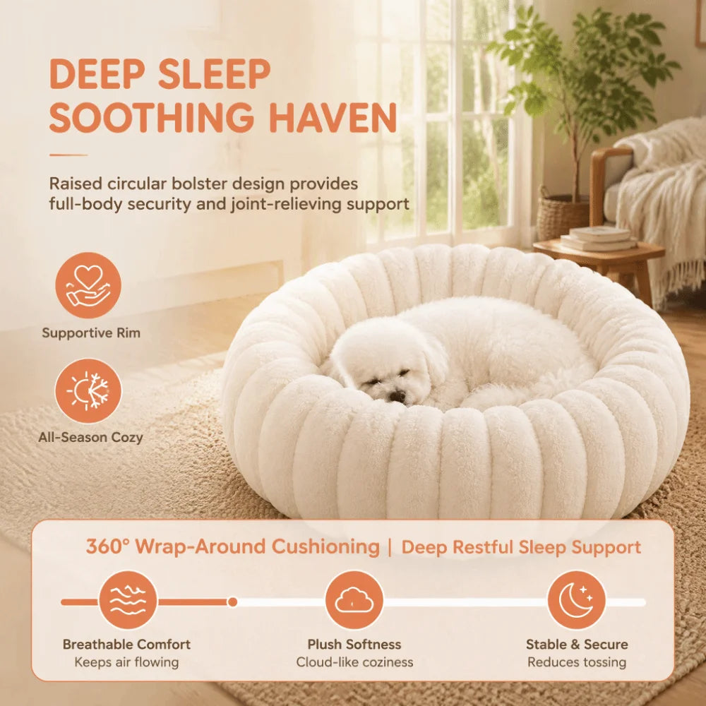 Pumpkin-Ribbed Plush Round Pet Bed