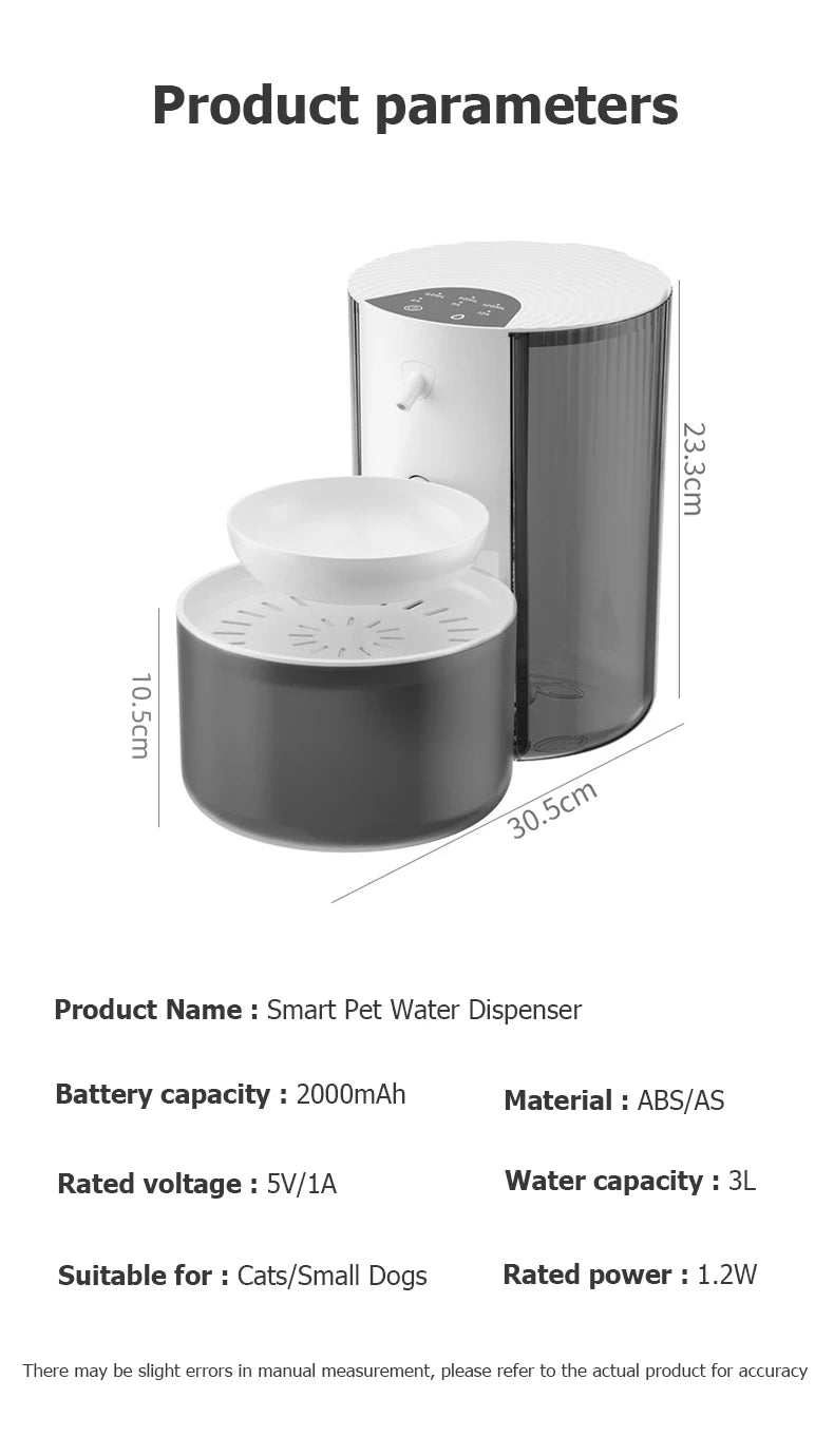 3L Rechargeable Pet Water Dispenser with Tilting Bowl