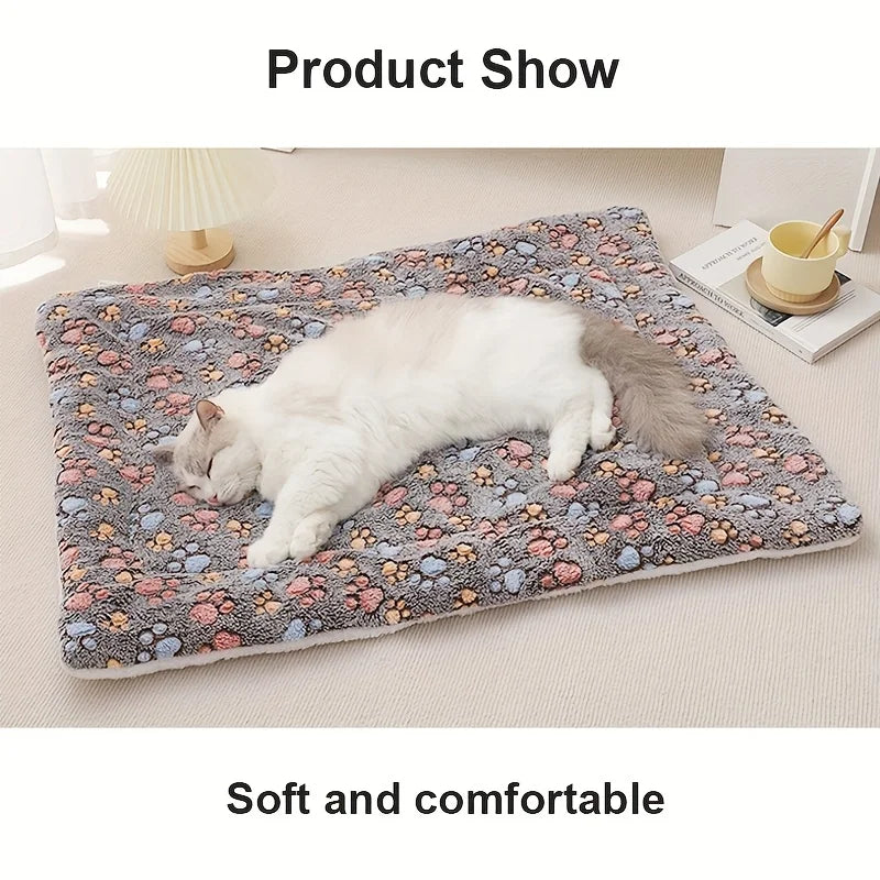 Paw-Print Plush Sleeping Mat for Dogs & Cats
