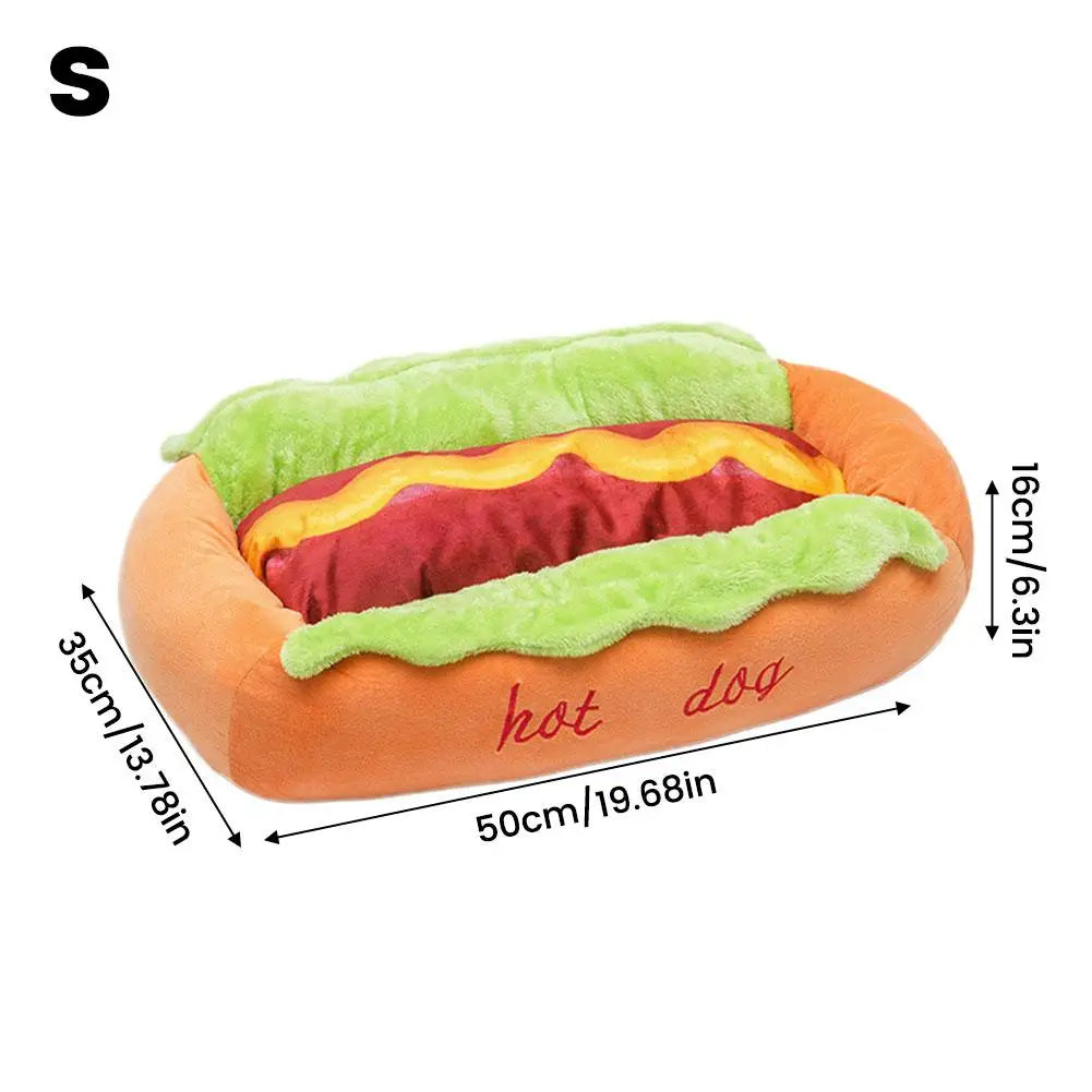Hot Dog-Shaped Plush Bed for Small Dogs & Cats