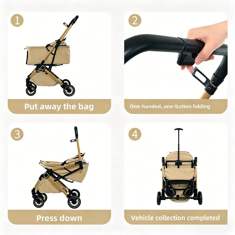 Quick-Fold Pet Stroller with Mesh Canopy & Storage Basket