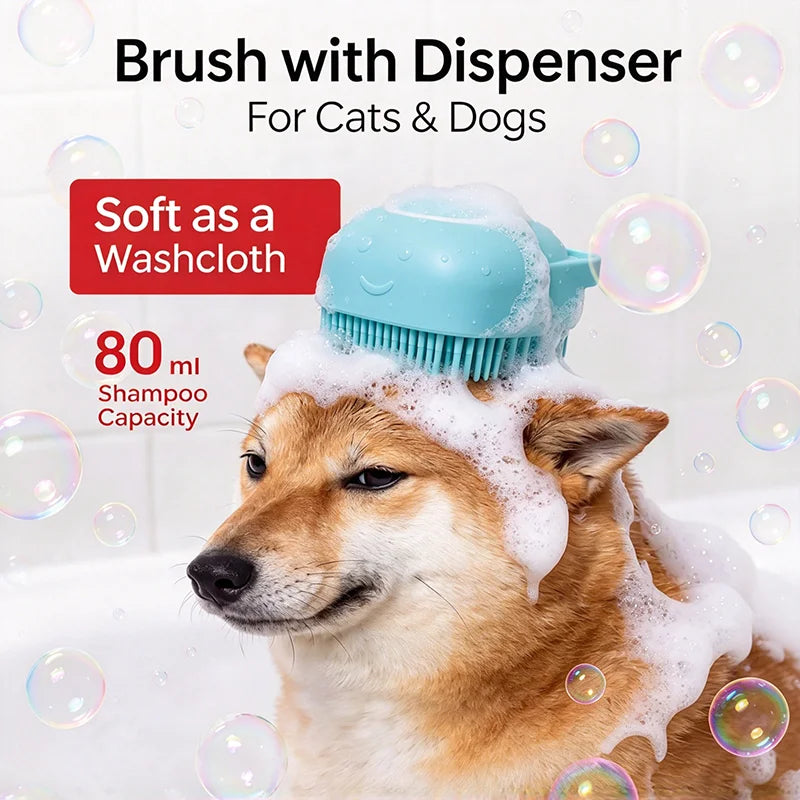 Pet Bathing Brush with Built-In Shampoo Dispenser