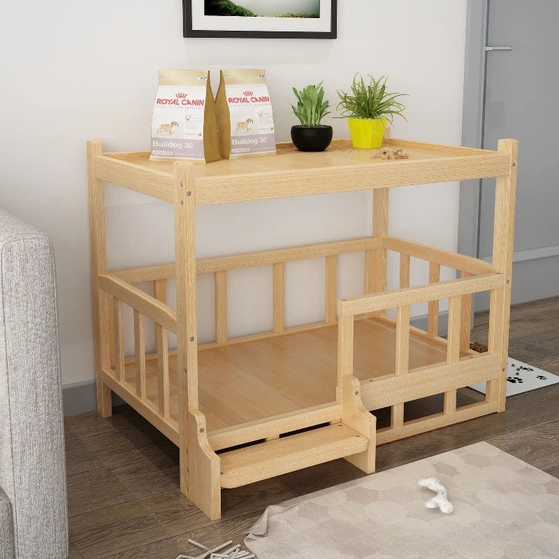 Wood-Look Pet Bed Frame with Overhead Tabletop