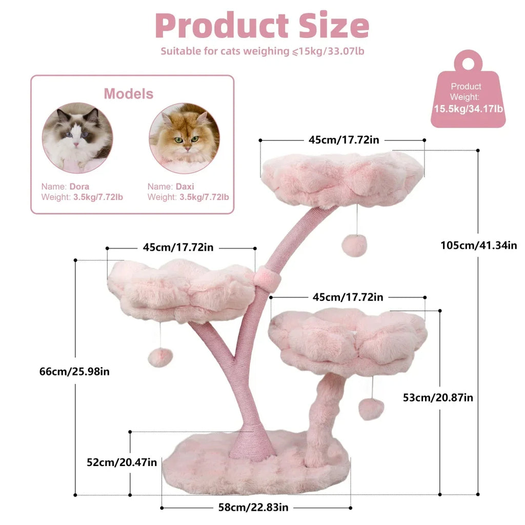 Plush Flower Cat Tree with Scratching Areas