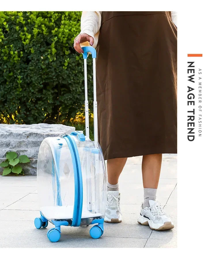 Clear Bubble Rolling Pet Carrier with Telescoping Handle