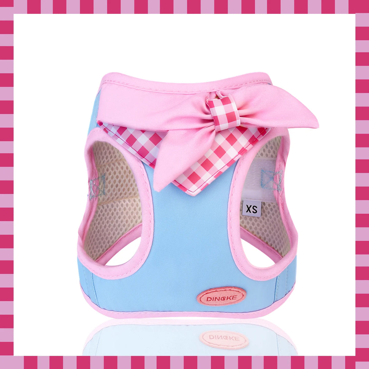 Bow-Detail Pet Vest Harness with Gingham Accent