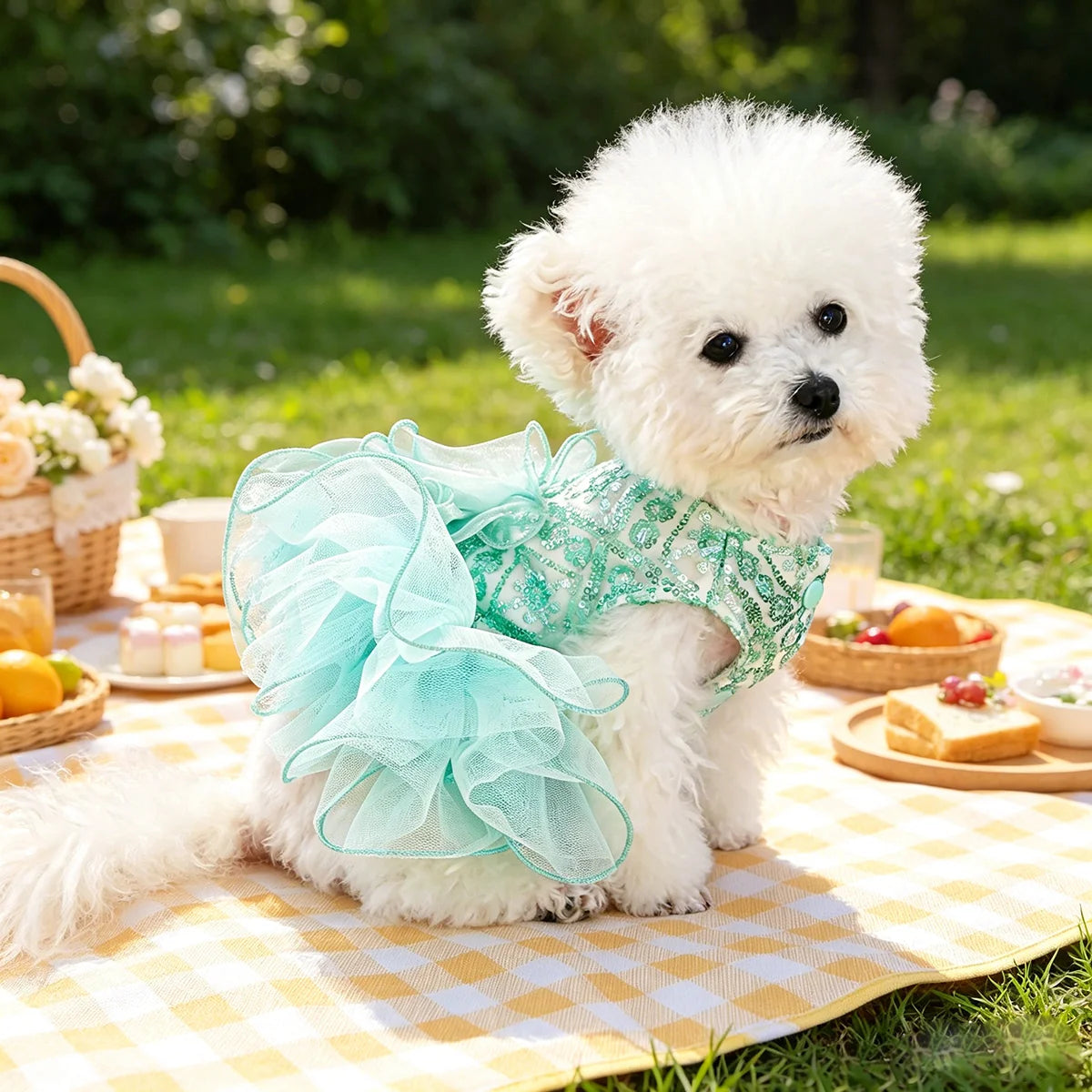 Mint Sequin & Tulle Pet Dress with Statement Bow