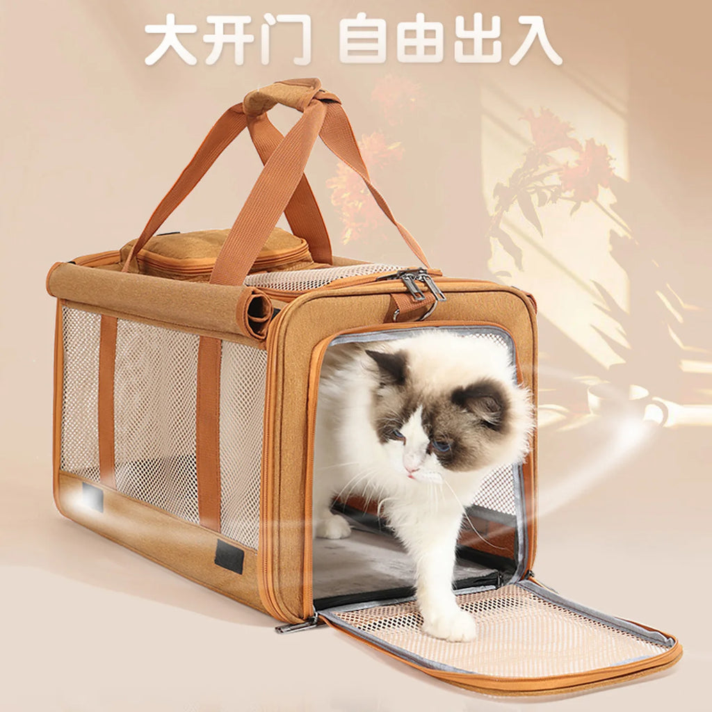 Foldable Mesh Pet Carrier with Front & Top Access