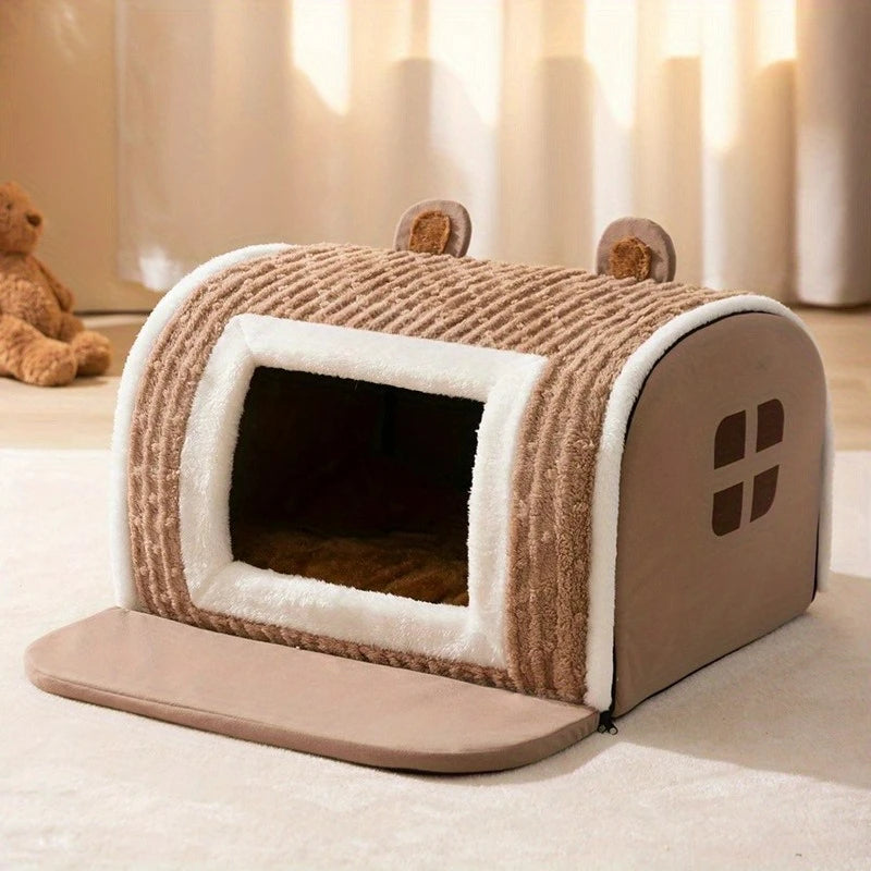 Bear-Ear Plush Pet House for Cats & Small Dogs