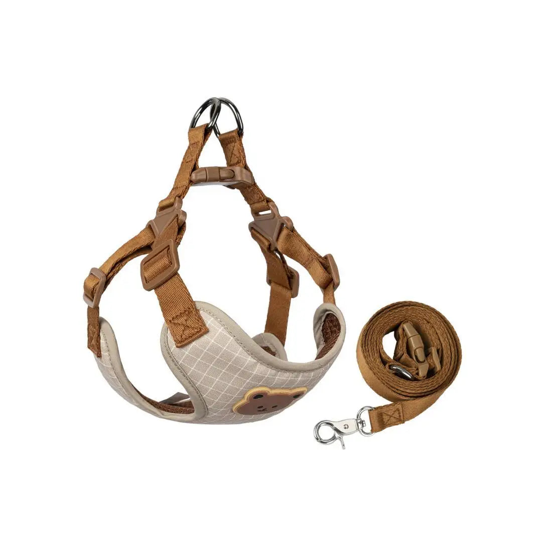 Bear-Patch Pet Harness & Matching Leash Set