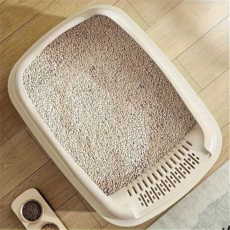 High-Sided Open-Top Cat Litter Box with Scoop