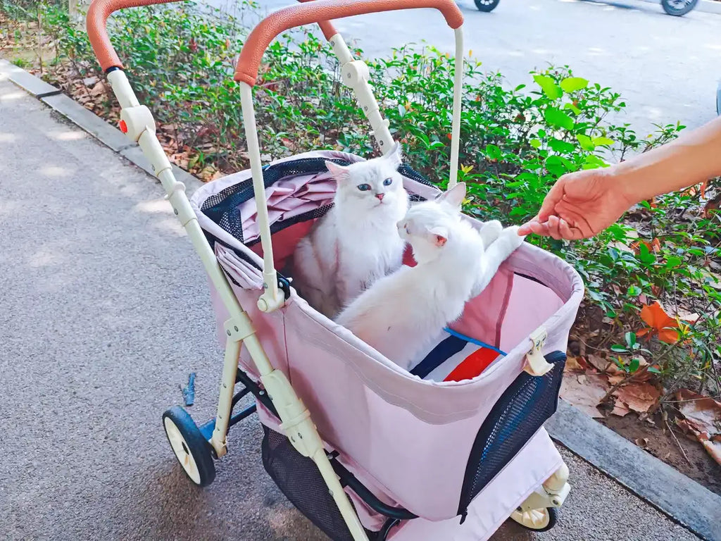 Folding Pet Stroller with Detachable Carrier & Lower Basket