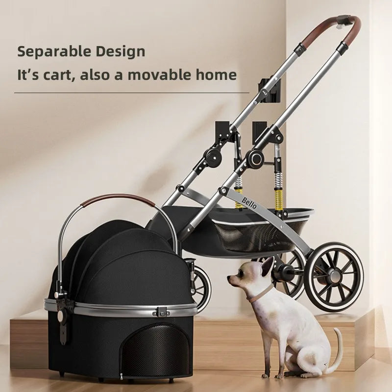 Folding Pet Stroller with Detachable Basket & Canopy