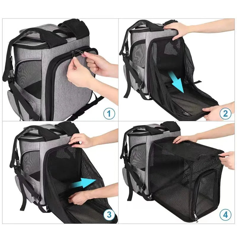 Expandable Foldable Pet Carrier Backpack in Grey