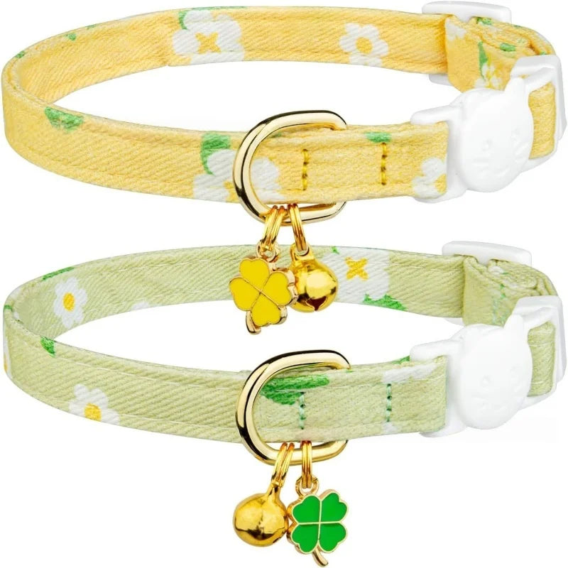 Floral Cotton Cat Collar with Bell & Flower Charm