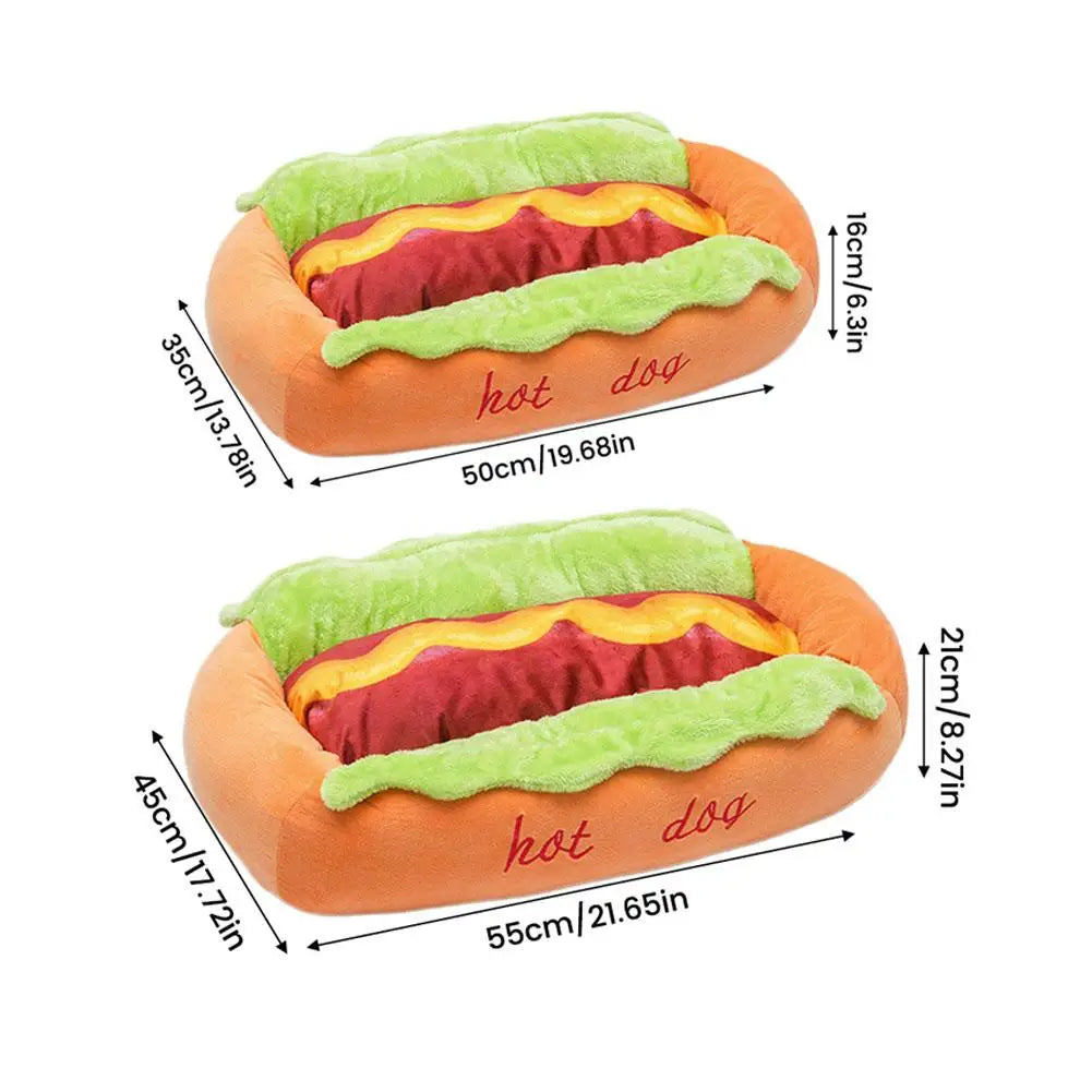 Hot Dog-Shaped Plush Bed for Small Dogs & Cats