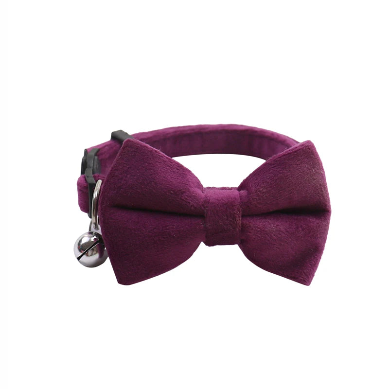 Velvet Bow-Tie Cat Collar with Bell