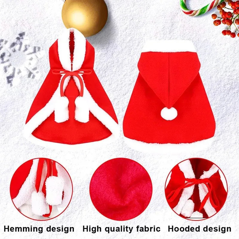 Santa Hooded Pet Cape with Pom-Pom Trim