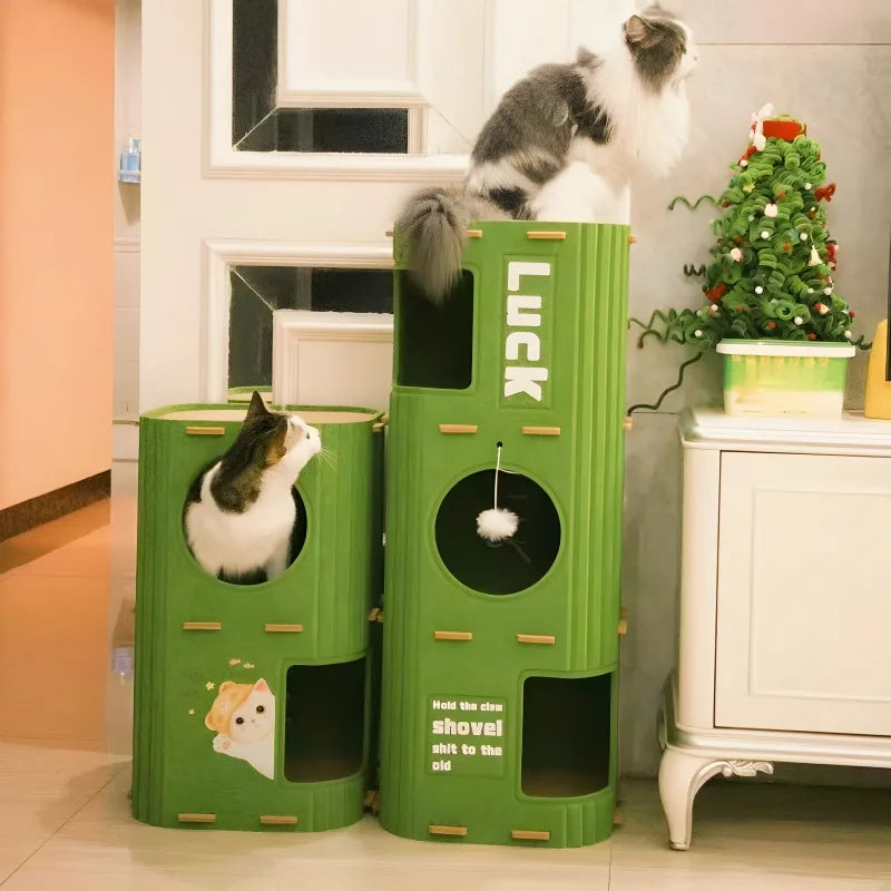 Fluted Cat Tower with Enclosed Hideaways