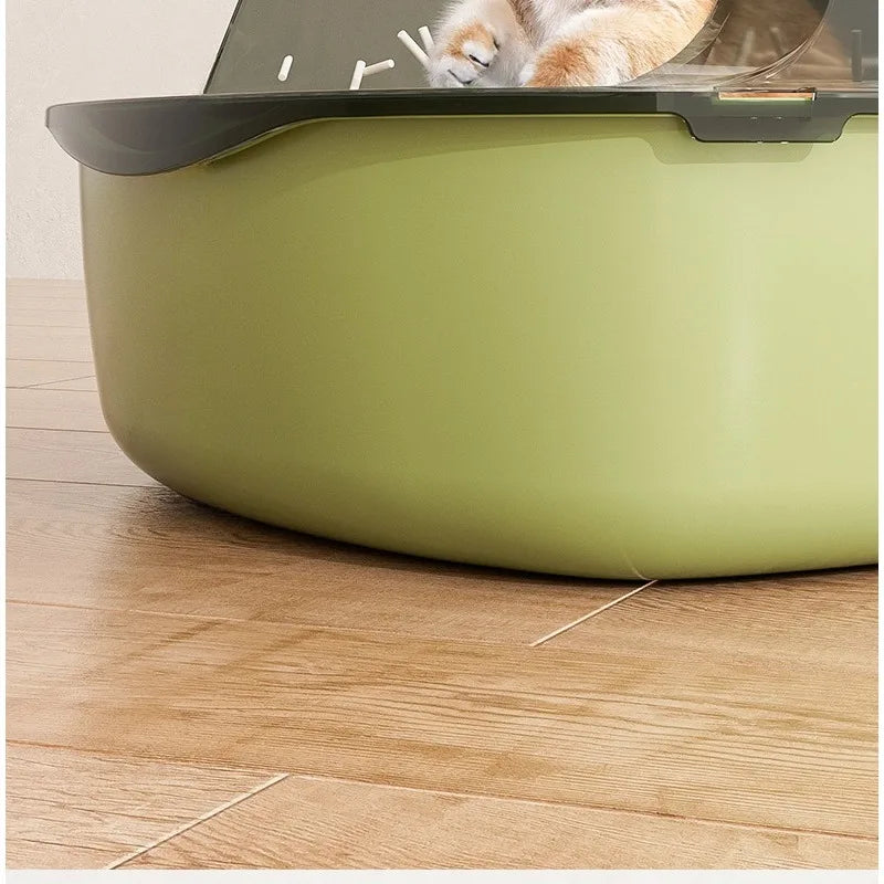 Open-Top Cat Litter Tray with Translucent Splash Guard