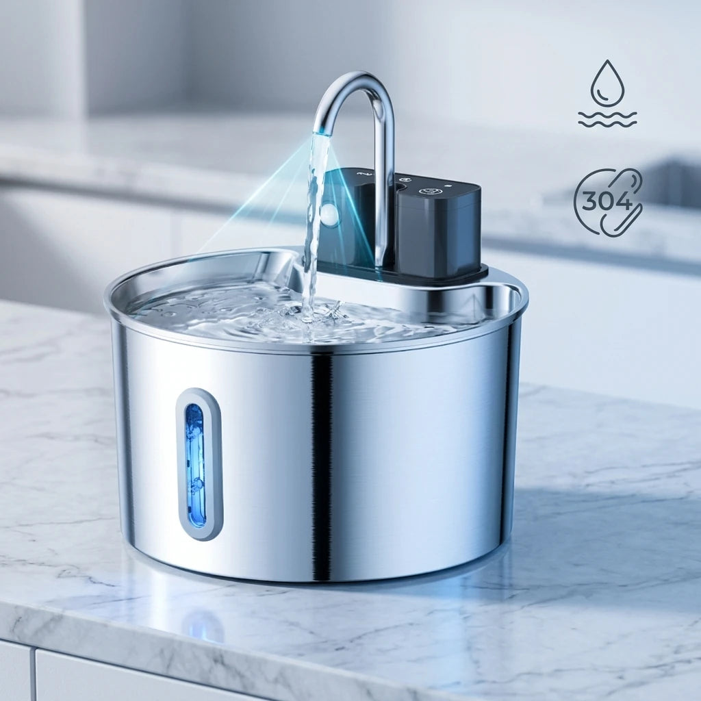 Stainless Steel Motion-Sensor Pet Water Fountain, 2L–2.2L